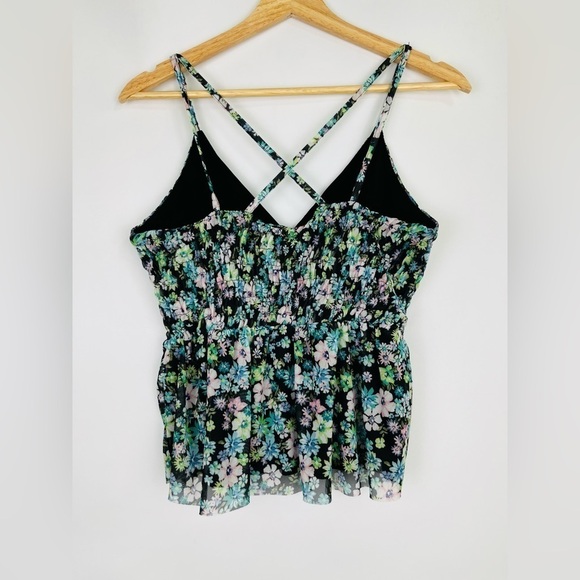 Anthropologie Mesh Floral Ruffle Peplum Crop Top - Picture 3 of 7